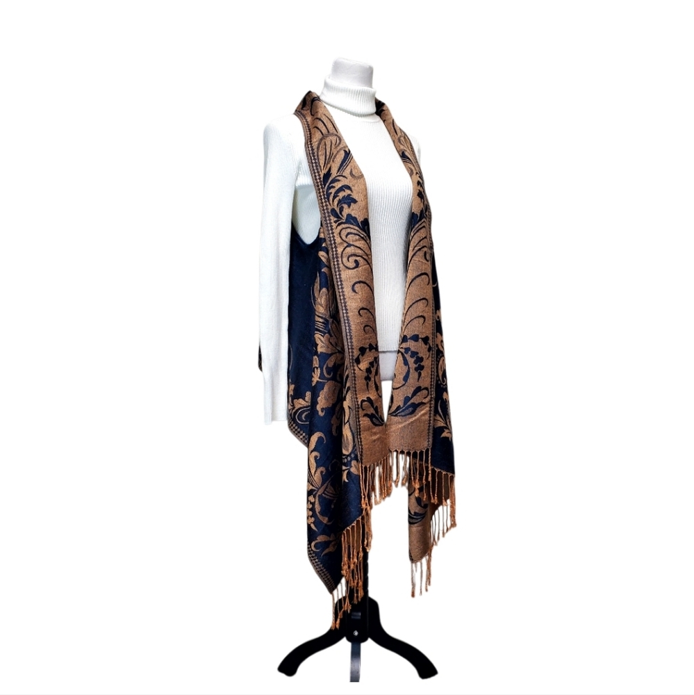 Shawl Wrap Navy Blue & Tan